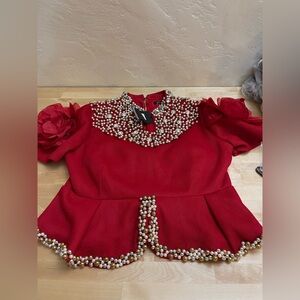 La busca Red Beaded Peplum Top size 48